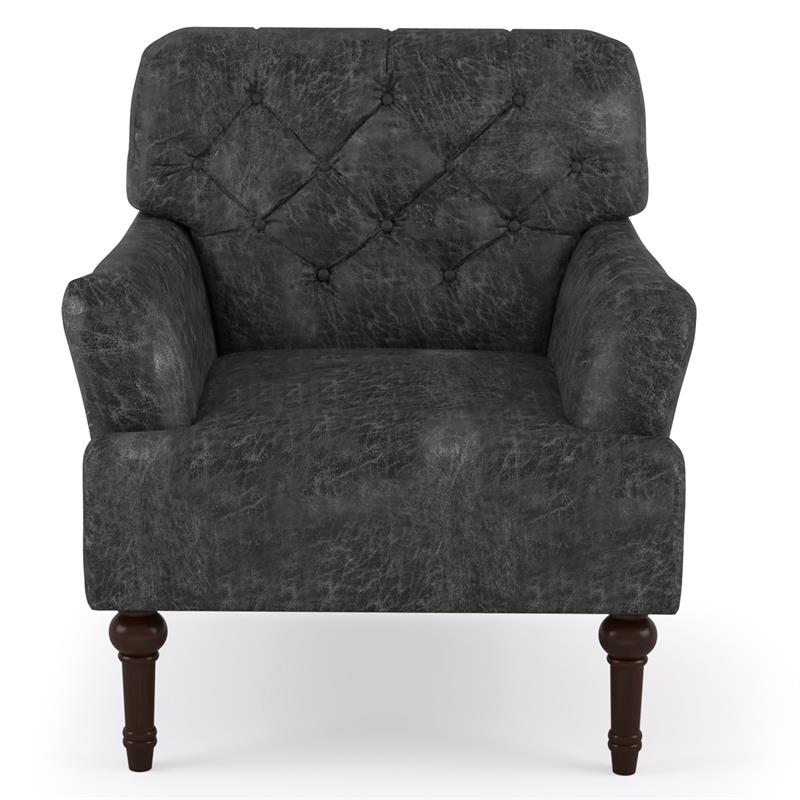 Bowery Hill Leith Faux Leather Tufted Accent Chair in Gray Finish