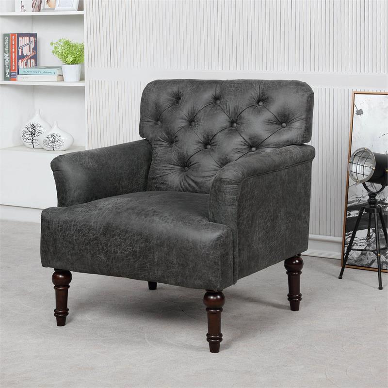 Bowery Hill Leith Faux Leather Tufted Accent Chair in Gray Finish
