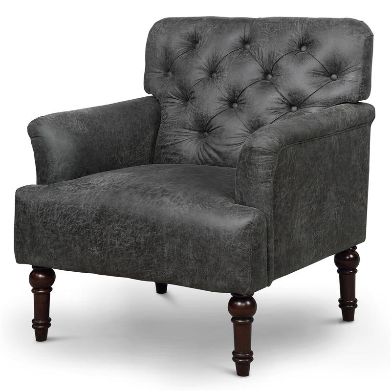 Bowery Hill Leith Faux Leather Tufted Accent Chair in Gray Finish