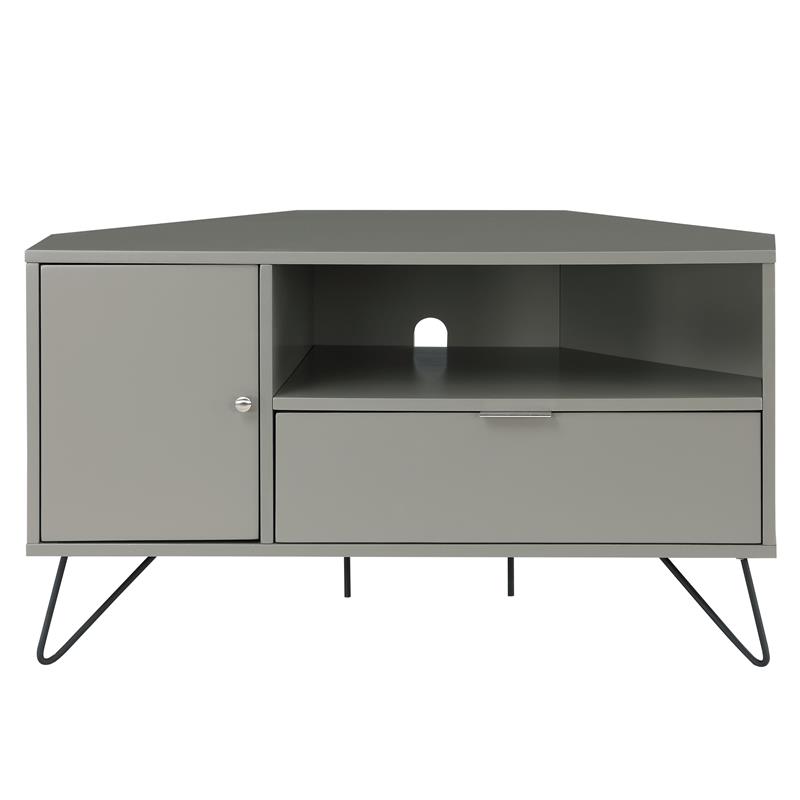 Bowery Hill Modern Wood Multi-Storage Corner TV Stand in Gray