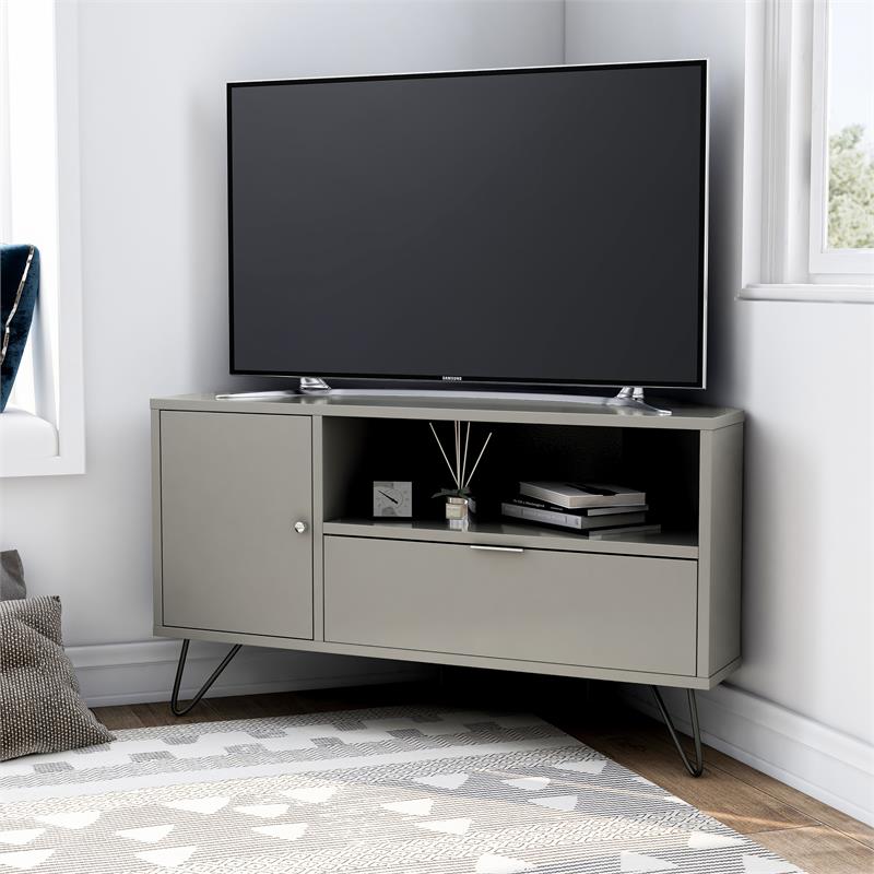 Bowery Hill Modern Wood Multi-Storage Corner TV Stand in Gray