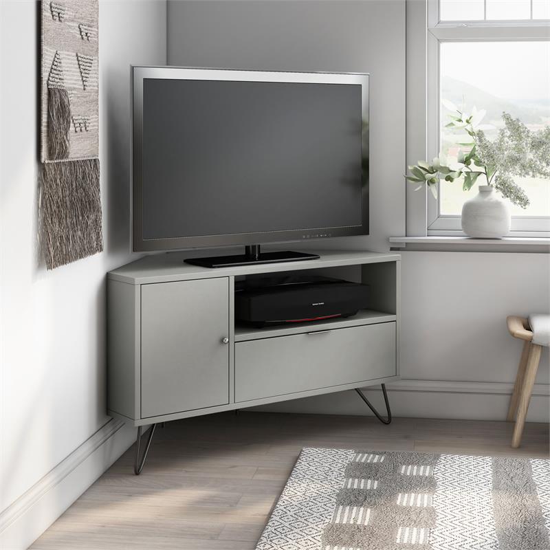 Bowery Hill Modern Wood Multi-Storage Corner TV Stand in Gray
