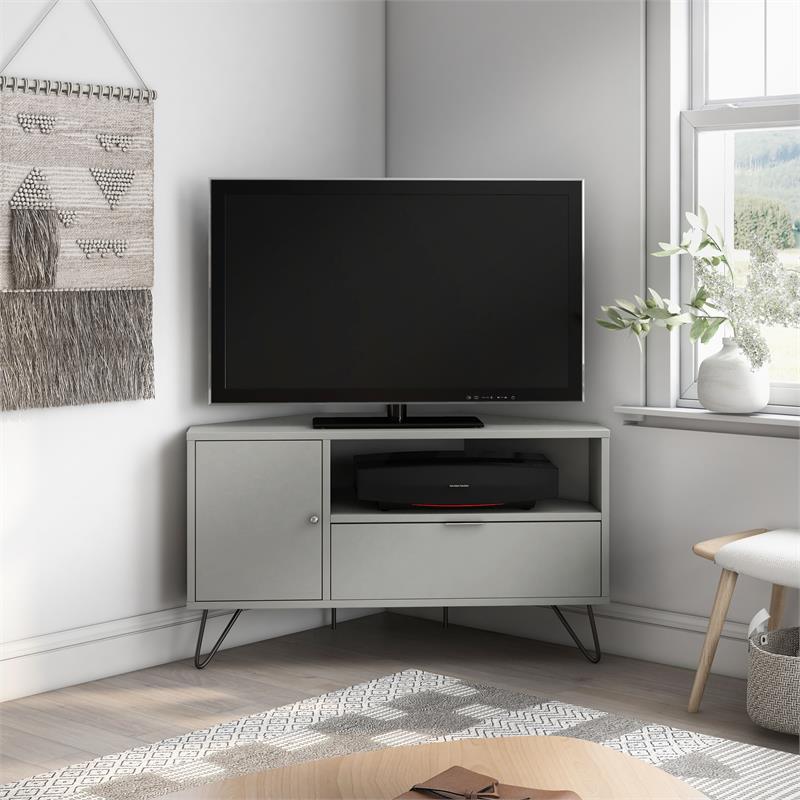Bowery Hill Modern Wood Multi-Storage Corner TV Stand in Gray