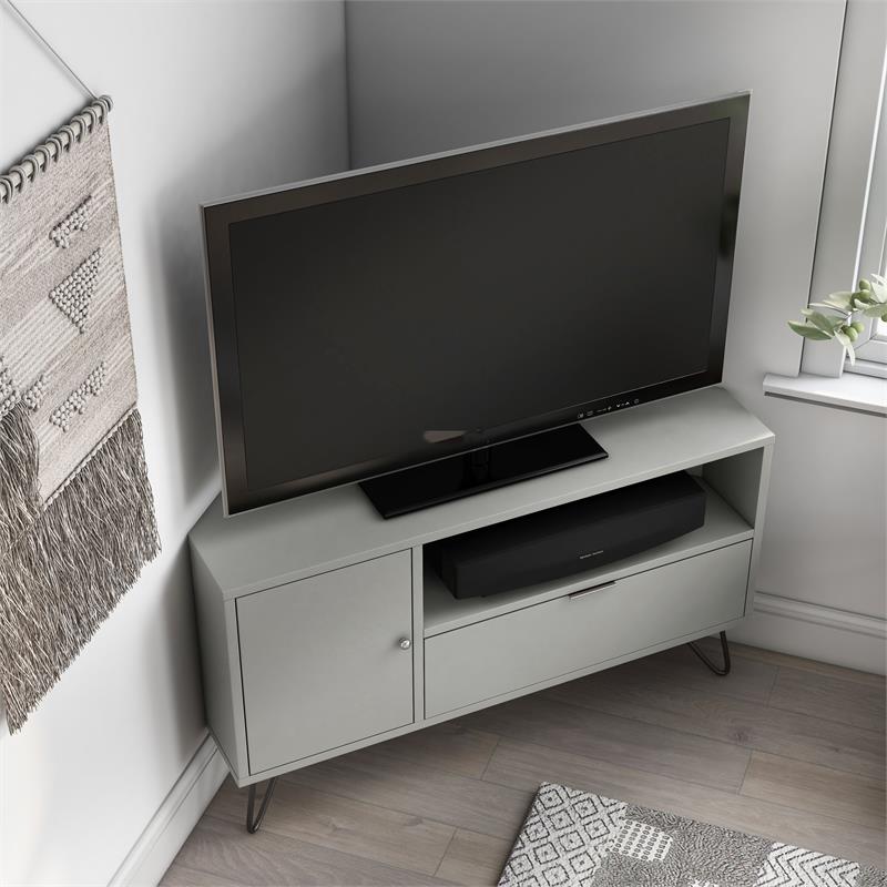 Bowery Hill Modern Wood Multi-Storage Corner TV Stand in Gray