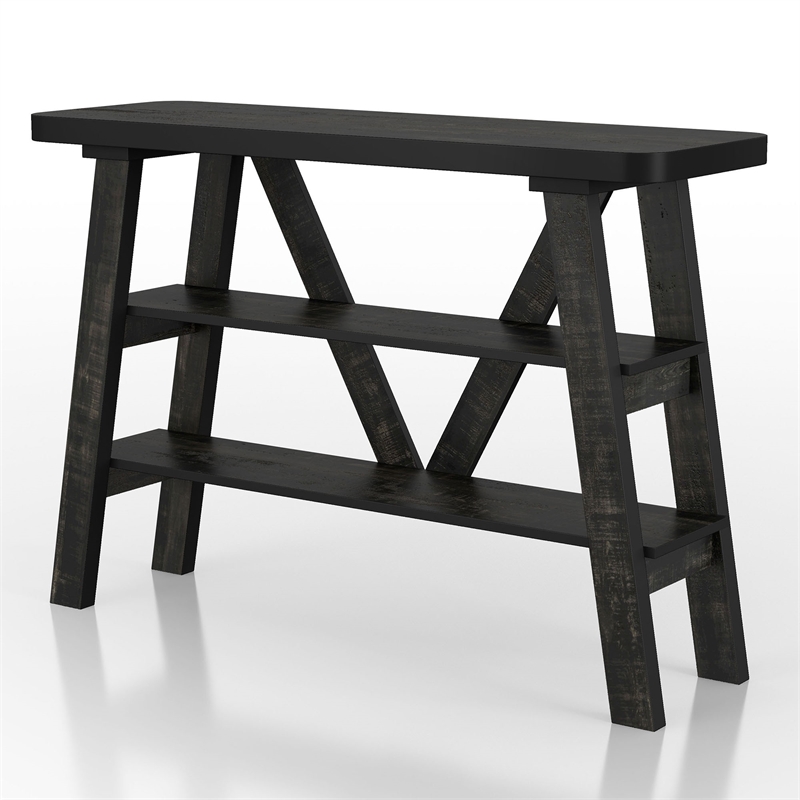 Bowery Hill 2-Shelf Farmhouse Wood Console Table in Reclaimed Black Oak