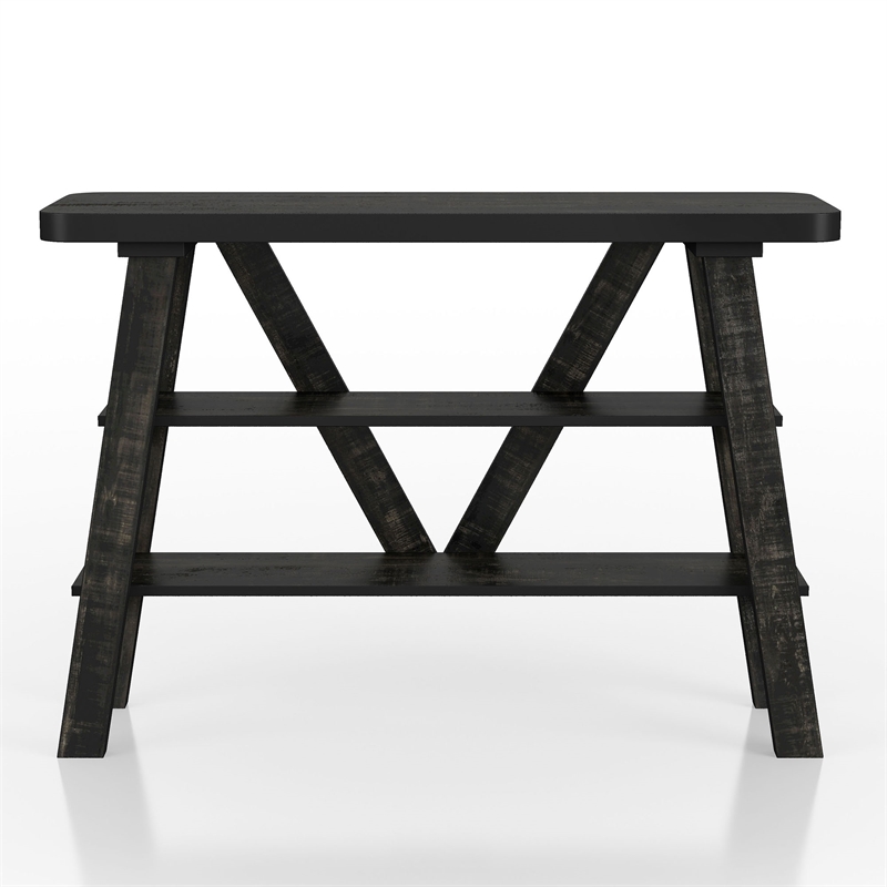 Bowery Hill 2-Shelf Farmhouse Wood Console Table in Reclaimed Black Oak