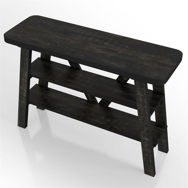 Bowery Hill 2-Shelf Farmhouse Wood Console Table in Reclaimed Black Oak