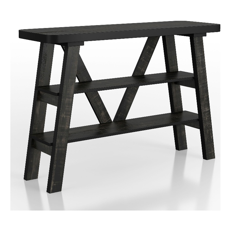 Bowery Hill 2-Shelf Farmhouse Wood Console Table in Reclaimed Black Oak