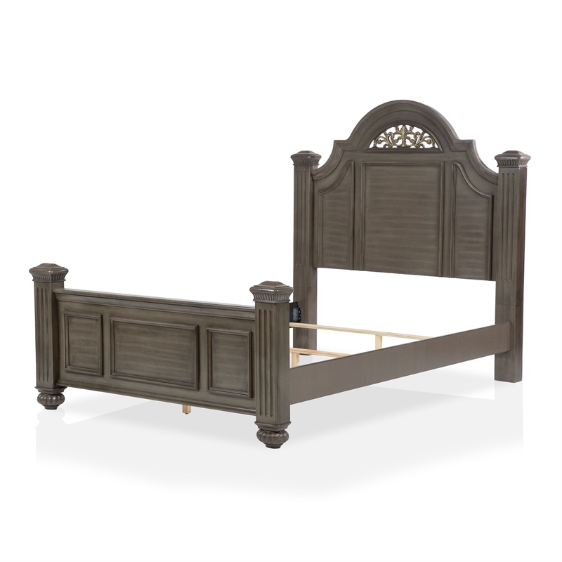Bowery Hill 3pc Solid Wood Panel Bedroom Set - Cal King + 2 Nightstands in Gray