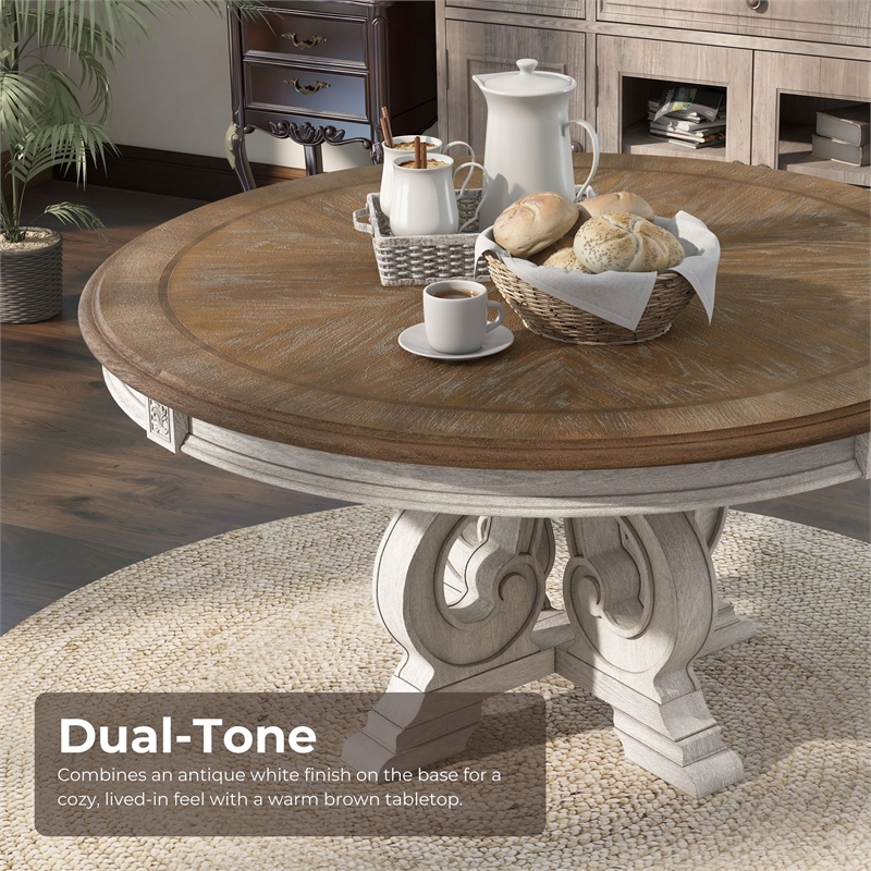 Bowery Hill Solid Wood Antique White Round Dining Table 60