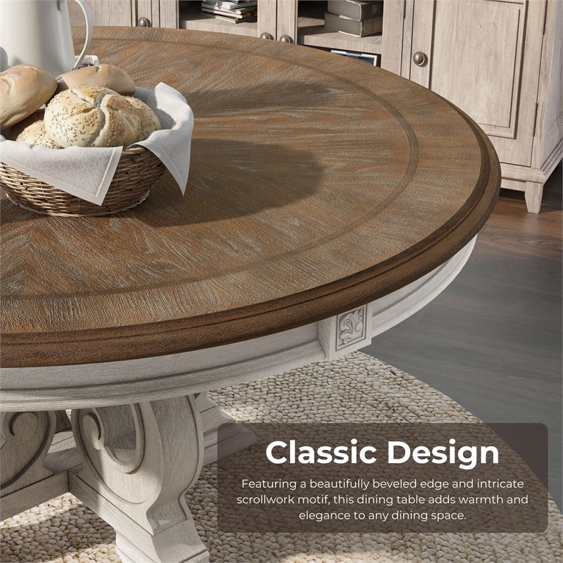 Bowery Hill Solid Wood Antique White Round Dining Table 60