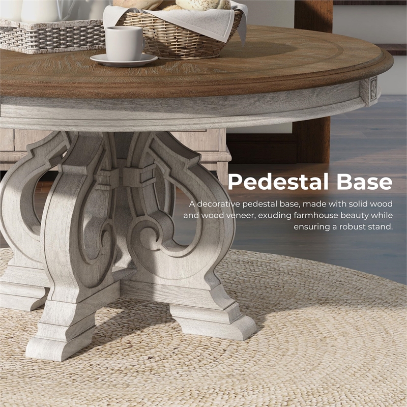 Bowery Hill Solid Wood Antique White Round Dining Table 60