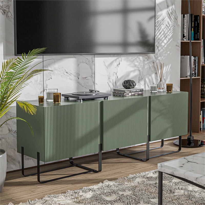 Bowery Hill Modern Wood 3-Cabinet TV Stand in Sage Green Finish
