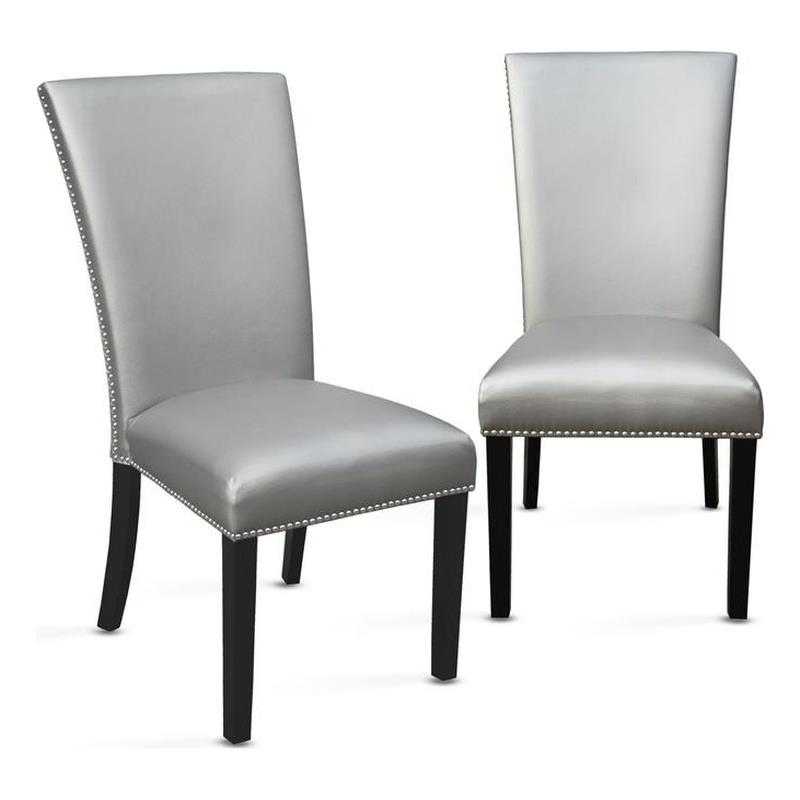 Bowery Hill Assembled Contemporary Silver-Gray Faux Leather Dining Chair