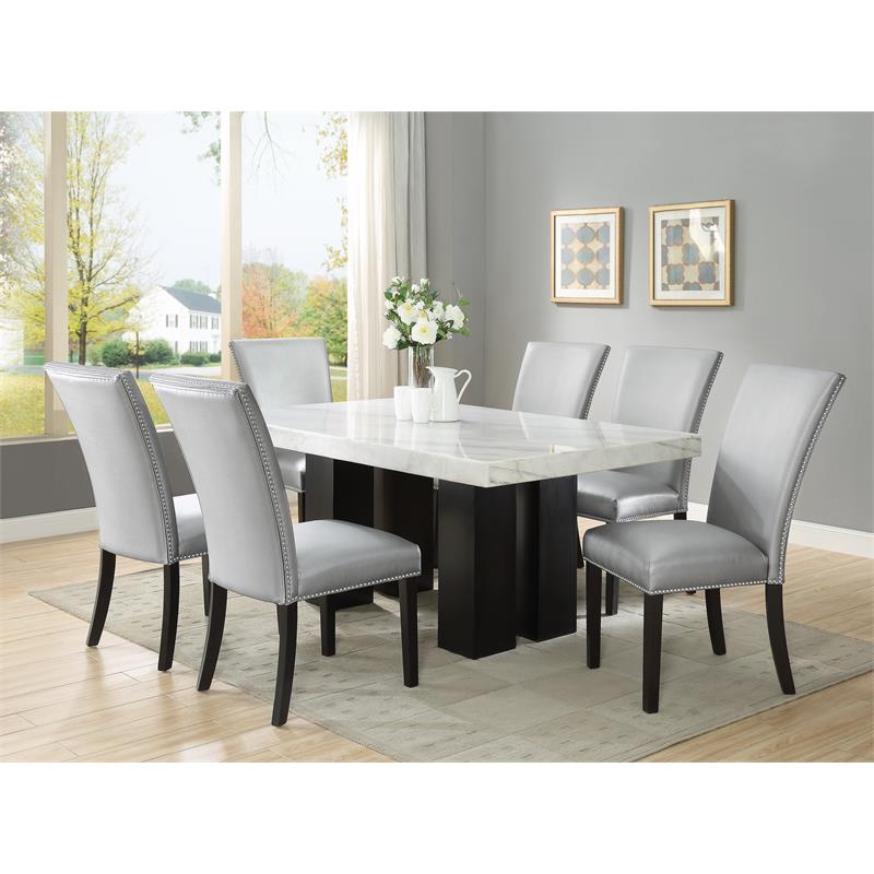 Bowery Hill Assembled Contemporary Silver-Gray Faux Leather Dining Chair