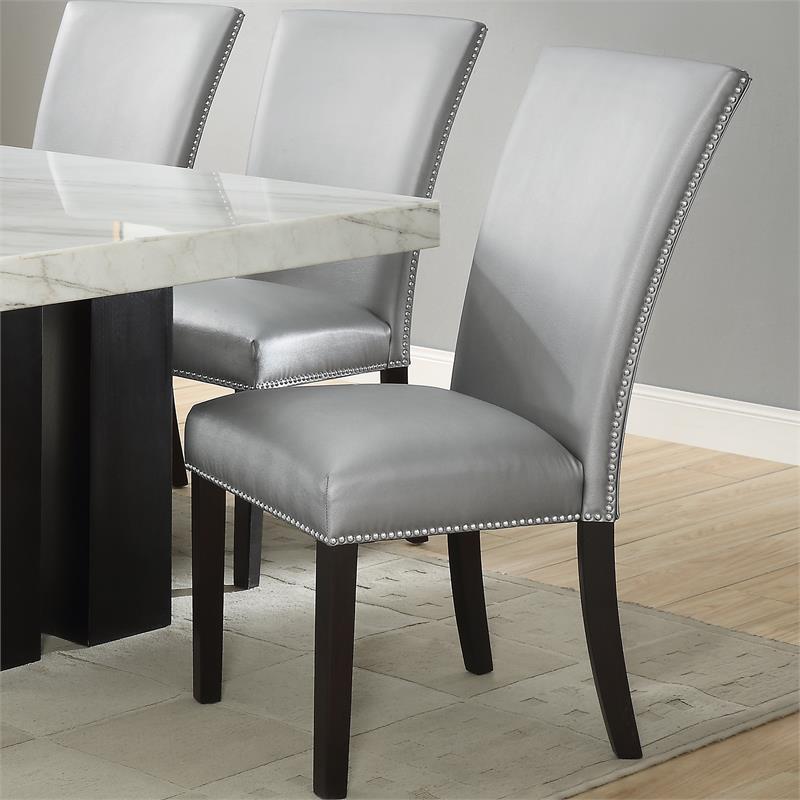 Bowery Hill Assembled Contemporary Silver-Gray Faux Leather Dining Chair