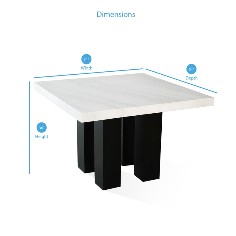 Bowery Hill Modern White Finish Marble Square Counter Height Table