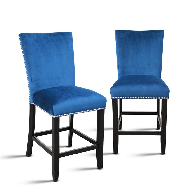Bowery Hill Assembled Modern / Contemporary Blue Finish Velvet Counter Chair