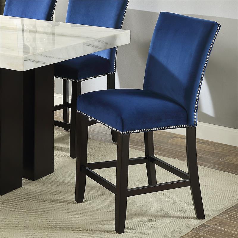Bowery Hill Assembled Modern / Contemporary Blue Finish Velvet Counter Chair