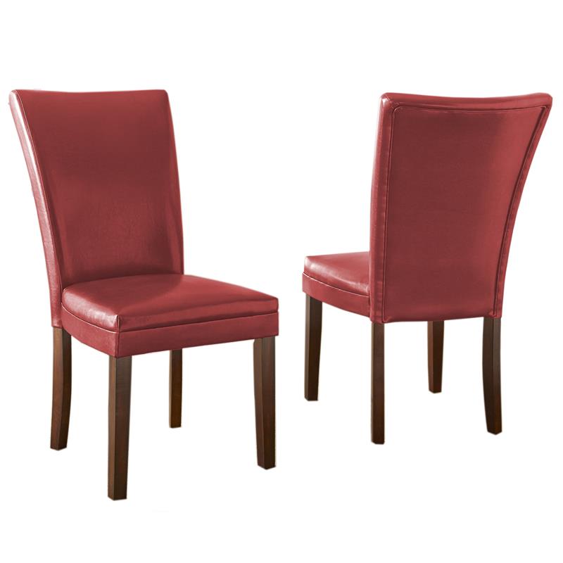 Bowery Hill Transitional Dark Oak 9-Piece Dining Set with Red Leather Chairs