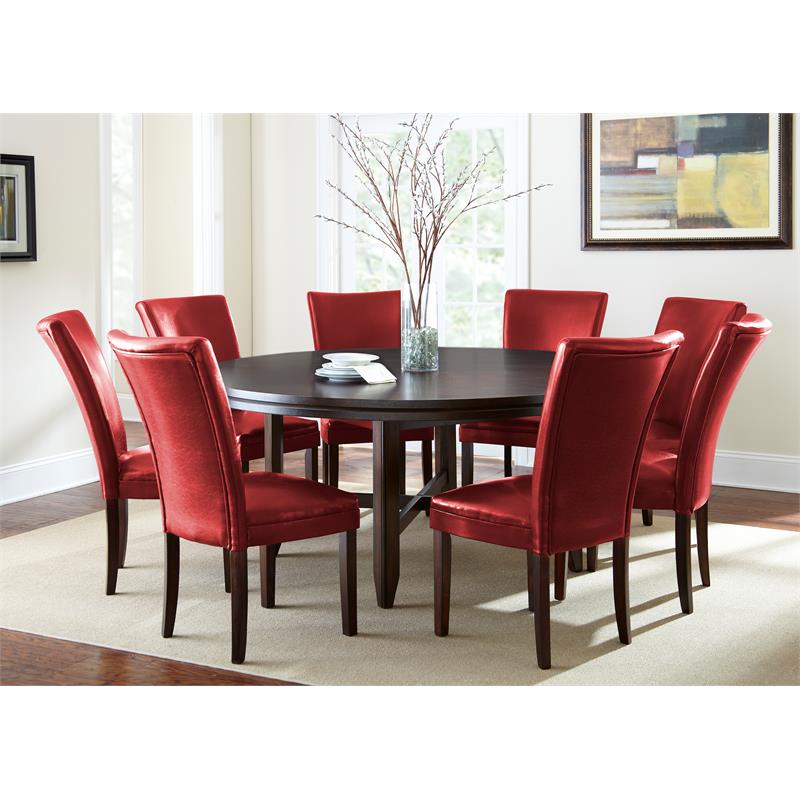 Bowery Hill Transitional Dark Oak 9-Piece Dining Set with Red Leather Chairs