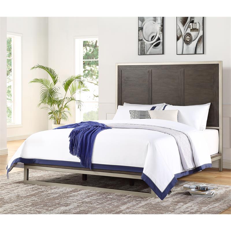 Bowery Hill Modern Walnut King Engineered Wood 4-Piece Bedroom Set