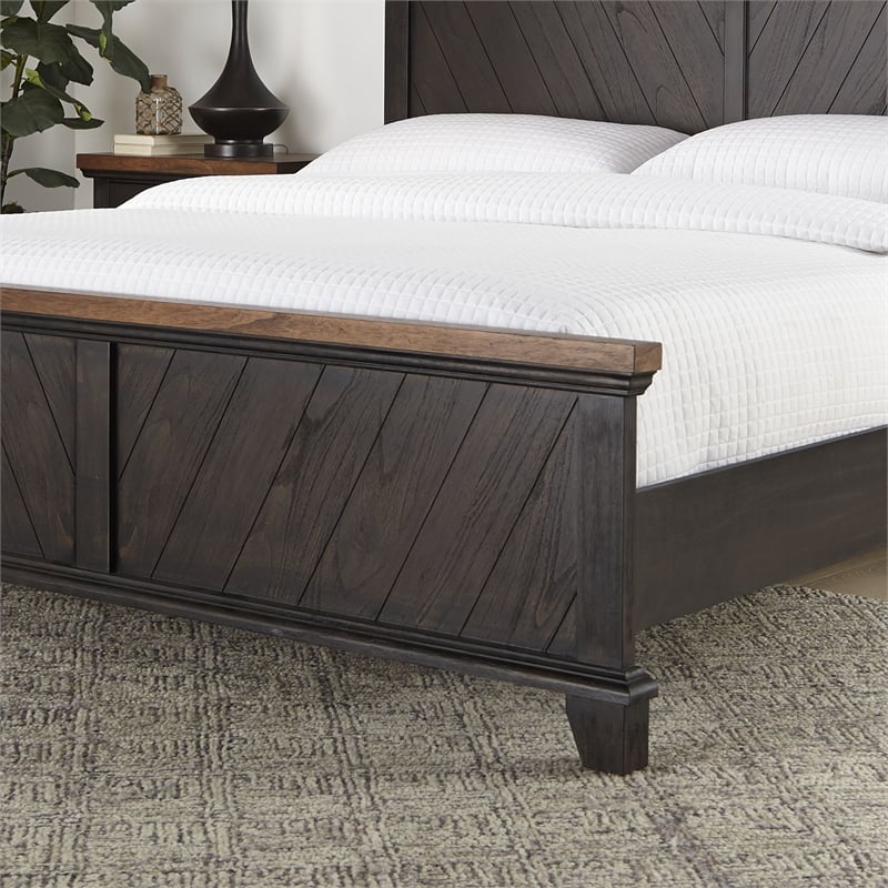 Bowery Hill Farmhouse Chocolate and Honey Brown Wood King Panel Bed