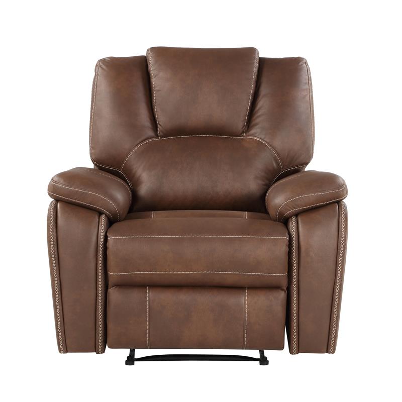 Bowery Hill Faux Leather Chestnut Brown Manual Recliner Rectangular Raised Headrest 39