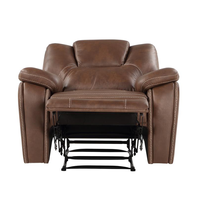 Bowery Hill Faux Leather Chestnut Brown Manual Recliner Rectangular Raised Headrest 39