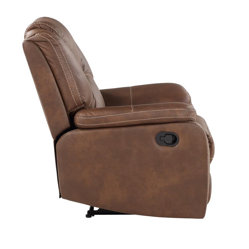 Bowery Hill Faux Leather Chestnut Brown Manual Recliner Rectangular Raised Headrest 39
