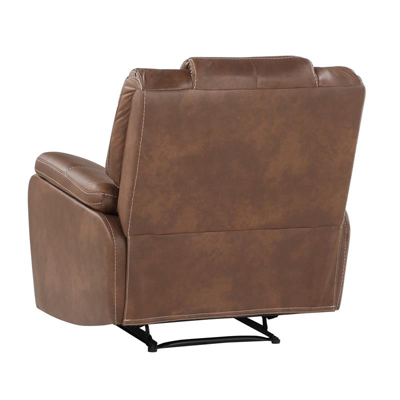 Bowery Hill Faux Leather Chestnut Brown Manual Recliner Rectangular Raised Headrest 39