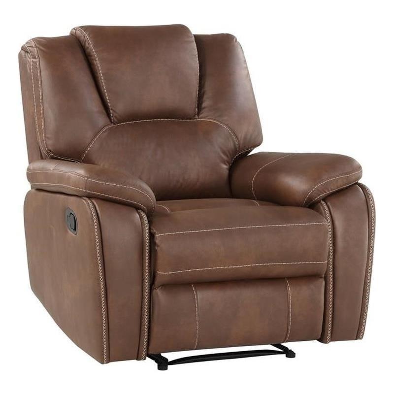 Bowery Hill Faux Leather Chestnut Brown Manual Recliner Rectangular Raised Headrest 39