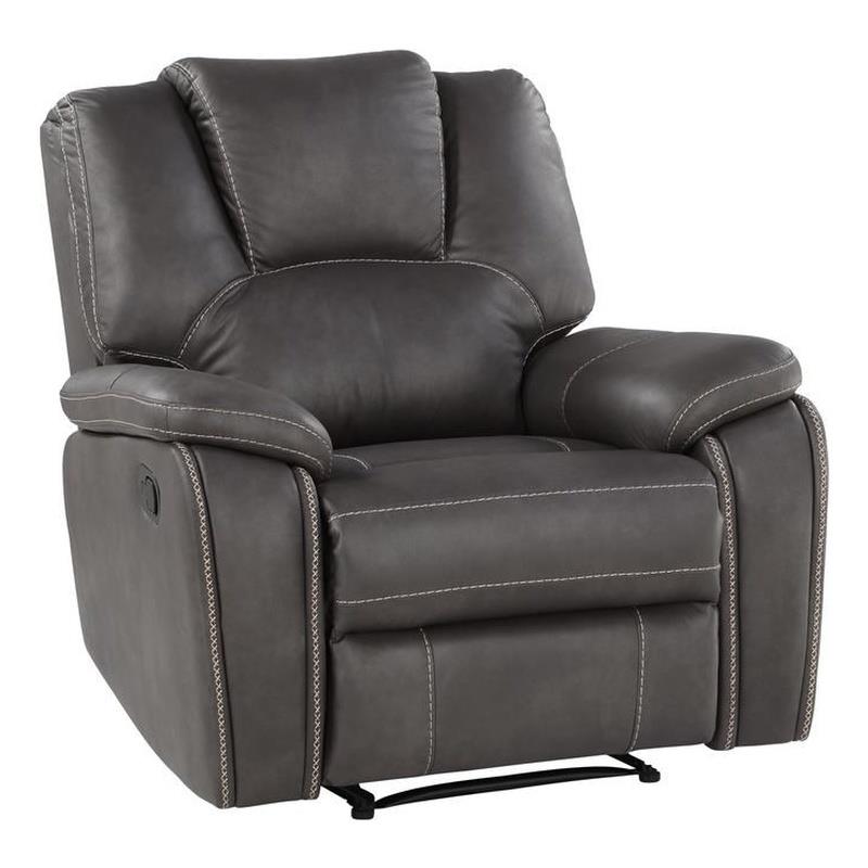 Bowery Hill Transitional Charcoal Gray Faux Leather Manual Recliner