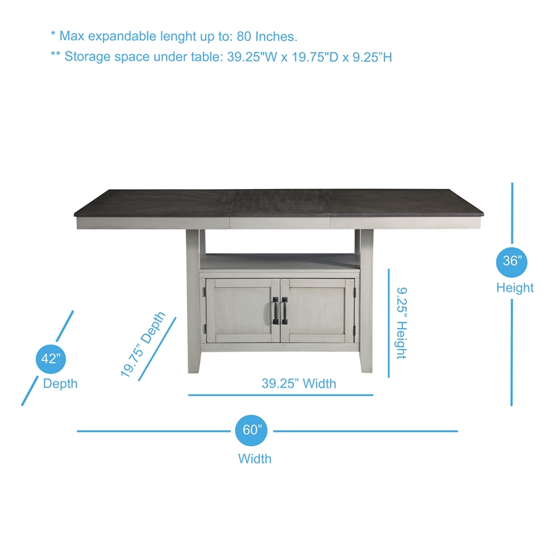 Bowery Hill Wood Stone Gray and Charcoal Counter Table Rectangular Chevron Patterned Veneer 80