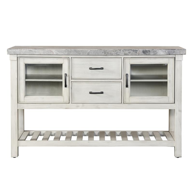 Bowery Hill Modern / Contemporary Weathered White Wood and Marble Top Server