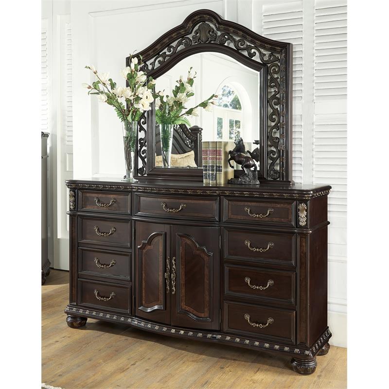 Bowery Hill Traditional Rich Cocoa Chocolate Dresser and Mirror