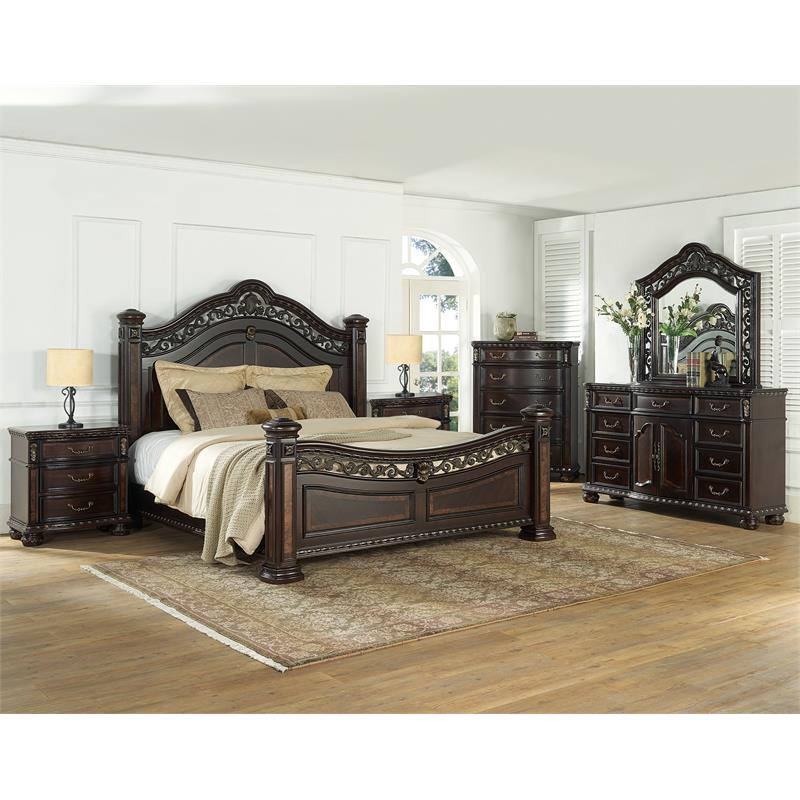 Bowery Hill Traditional Rich Cocoa Chocolate Dresser and Mirror