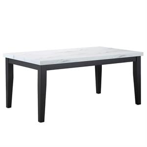 Bowery Hill Faux Marble White/Deep Cherry Dining Table Rectangular 66&quot Unassembled