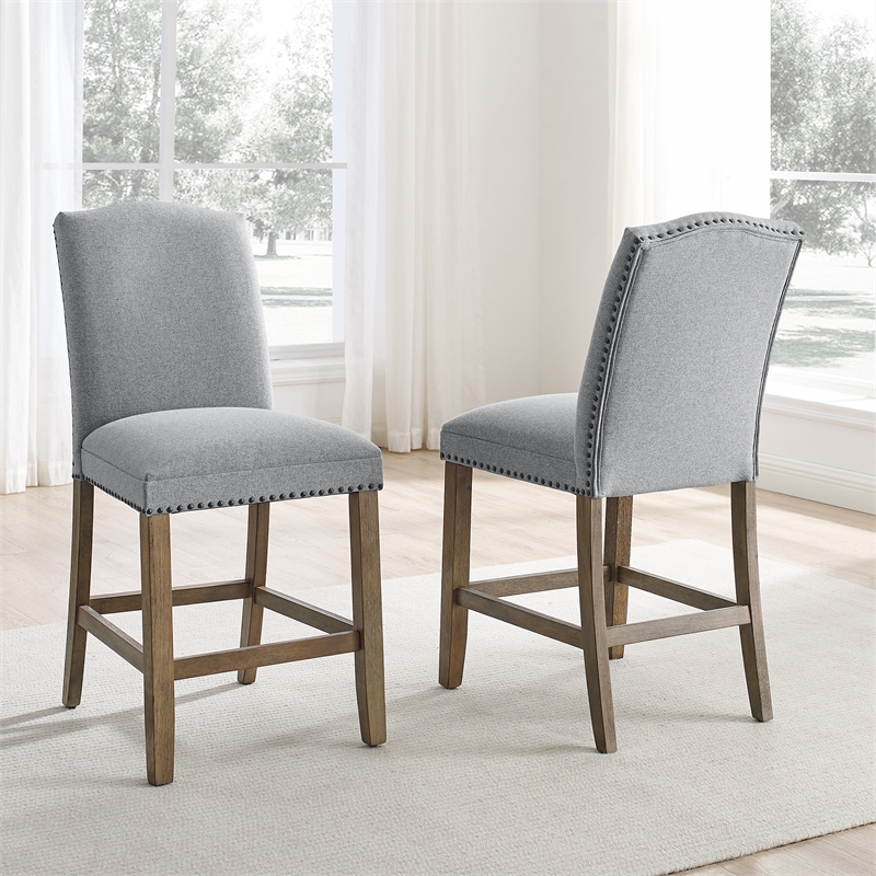 Bowery Hill Wood Driftwood Gray Counter Chair Rectangular Nailhead Trim 20