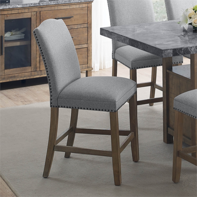 Bowery Hill Wood Driftwood Gray Counter Chair Rectangular Nailhead Trim 20