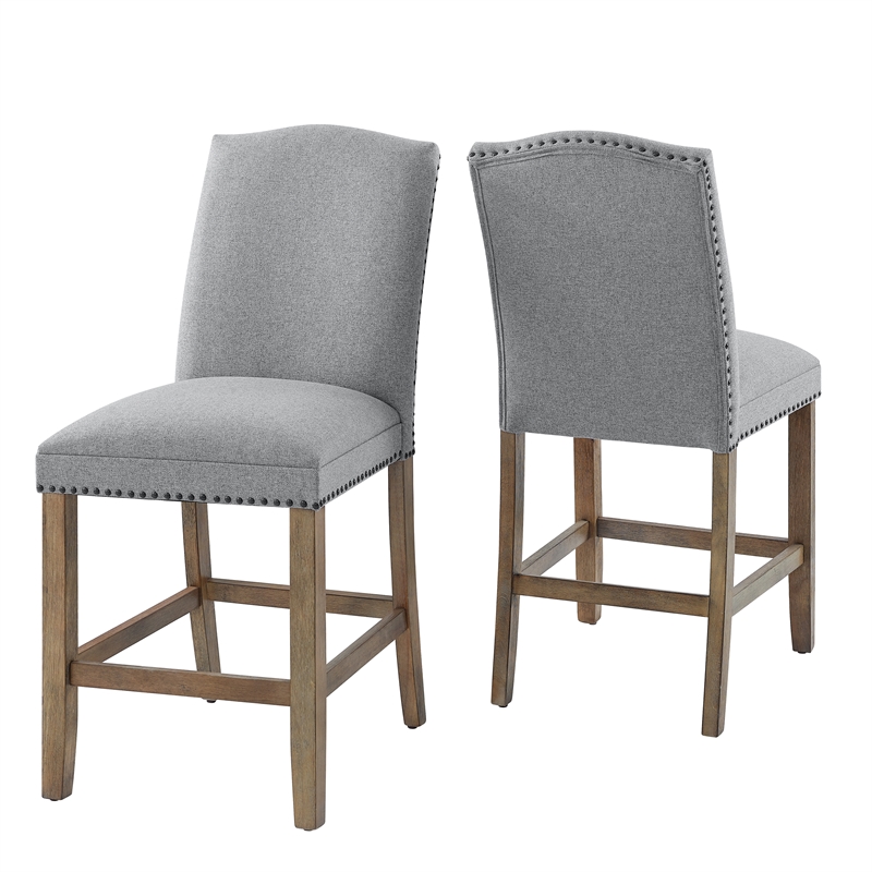 Bowery Hill Wood Driftwood Gray Counter Chair Rectangular Nailhead Trim 20