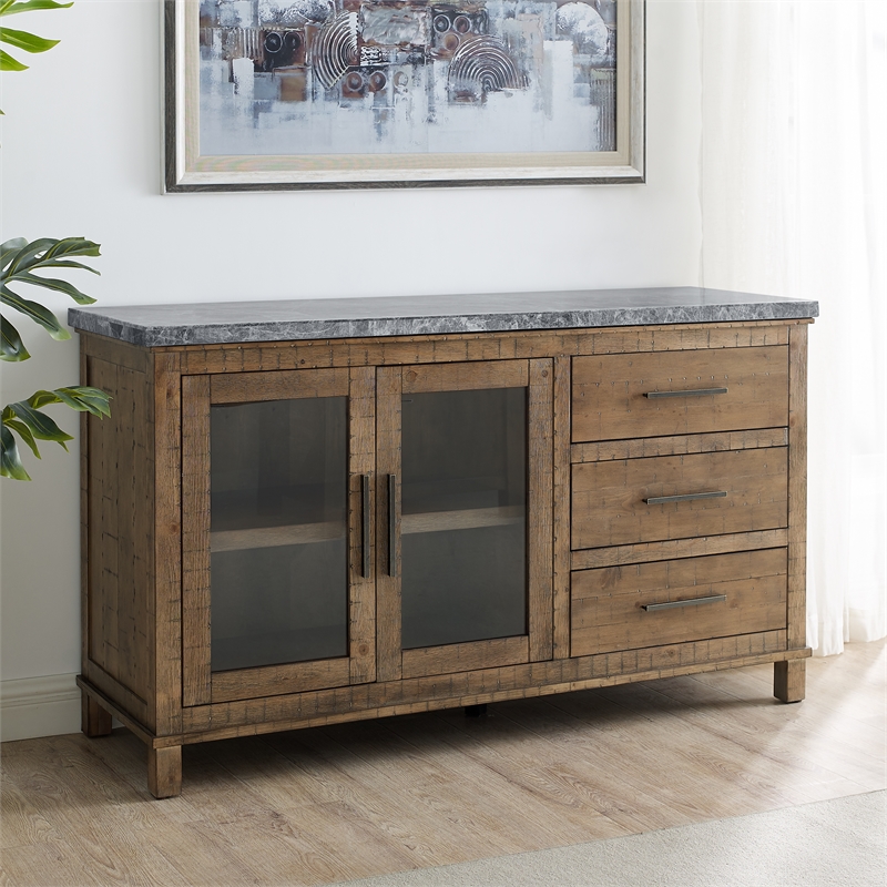 Bowery Hill Transitional Driftwood Gray Finish Marble Top Server