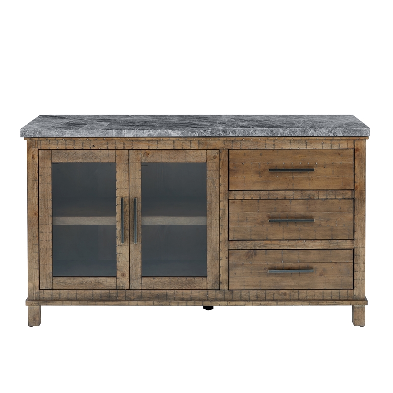 Bowery Hill Transitional Driftwood Gray Finish Marble Top Server