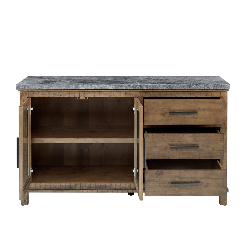 Bowery Hill Transitional Driftwood Gray Finish Marble Top Server