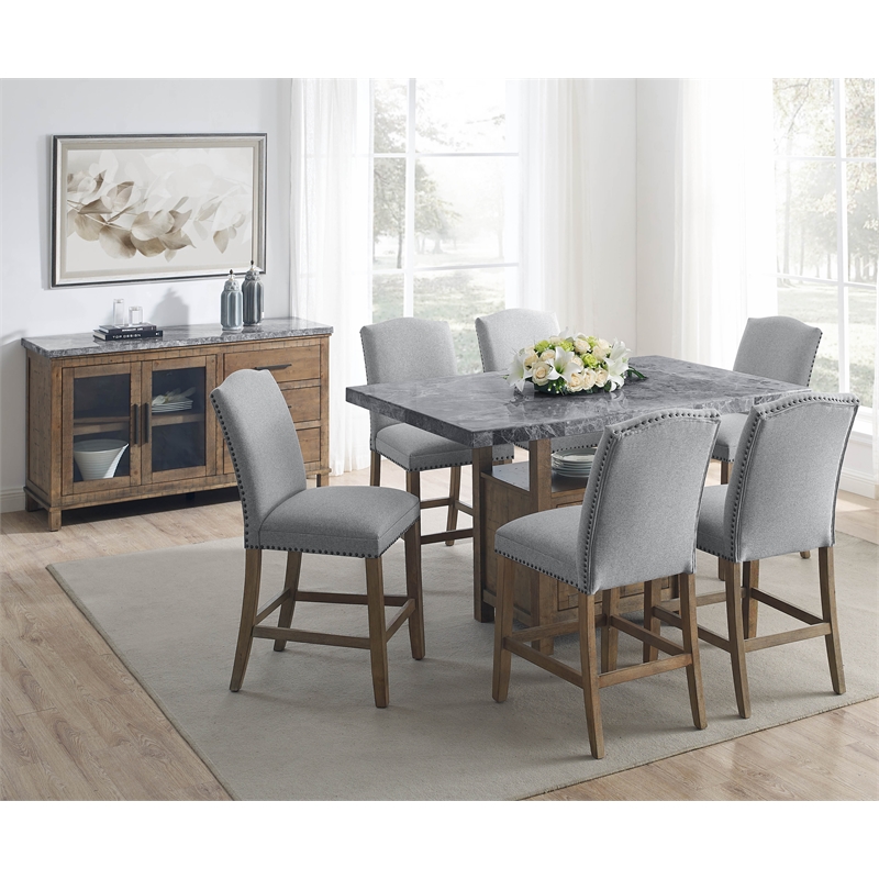 Bowery Hill Transitional Driftwood Gray Finish Marble Top Server