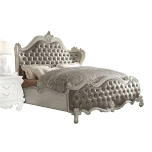 Bowery Hill Traditional Tufted King Panel Bed in Vintage Gray and Bone White