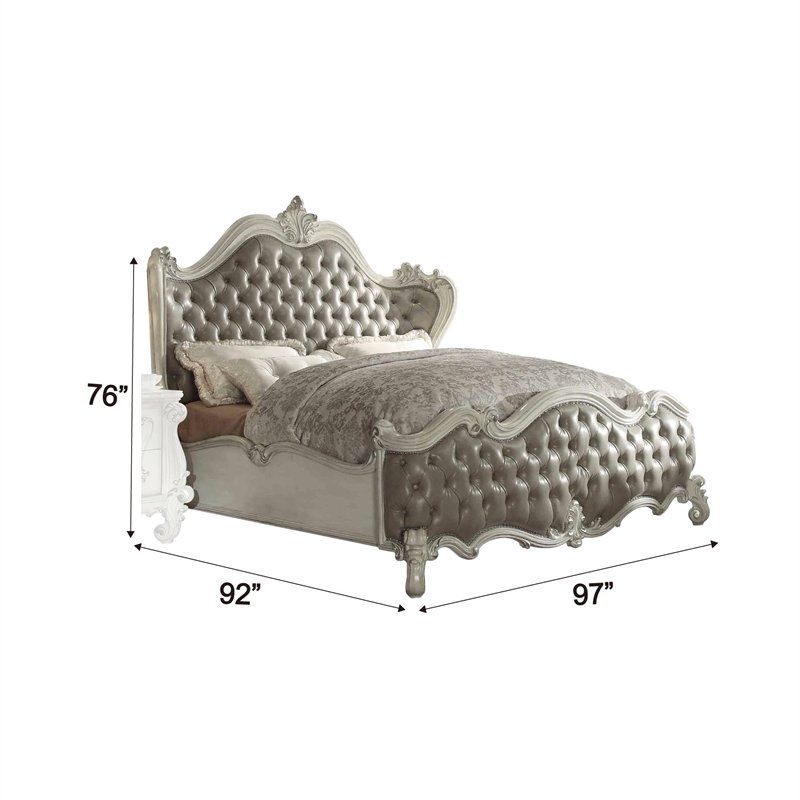 Bowery Hill Traditional Tufted King Panel Bed in Vintage Gray and Bone White