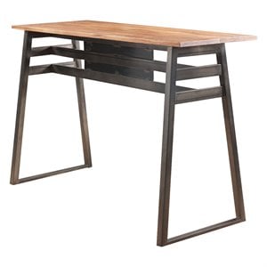 Bowery Hill Modern Wood Bar Table in Natural and Gunmetal Finish