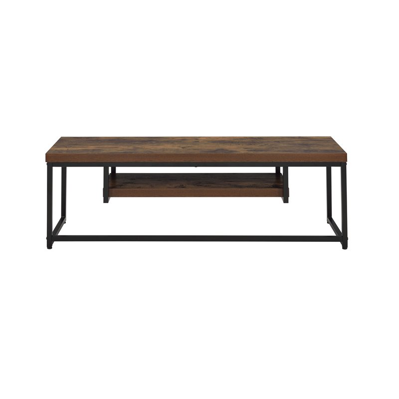Bowery Hill Rectangular Wooden TV Stand with Shelf in Weathered Oak and Black