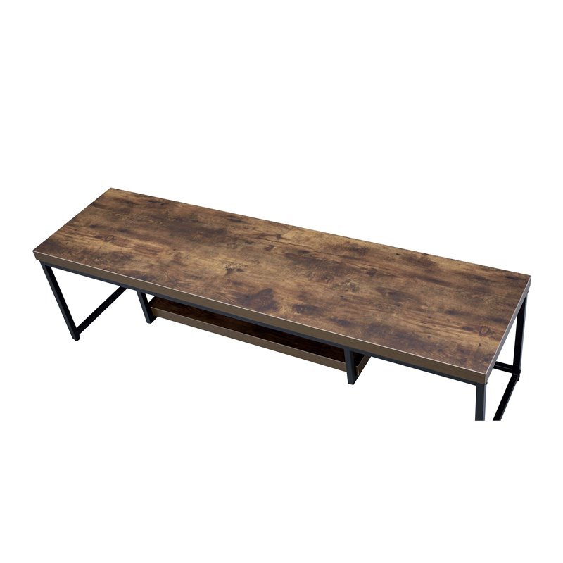 Bowery Hill Rectangular Wooden TV Stand with Shelf in Weathered Oak and Black